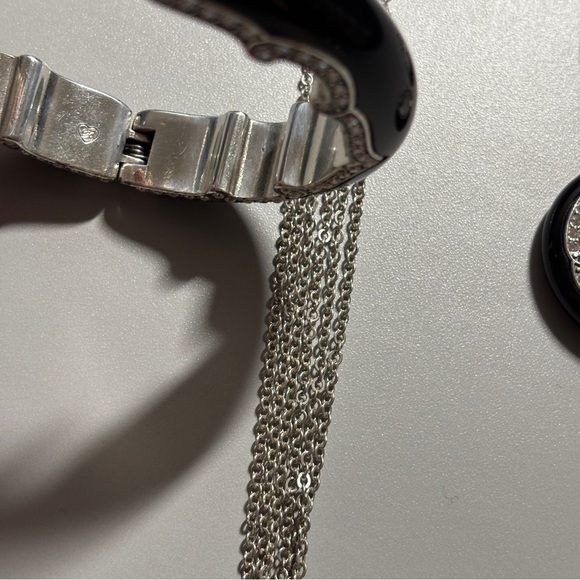 Brighton Imperial Swarovski Crystals Silver Black Resin Bangle Set Retired Rare - Picture 7 of 12